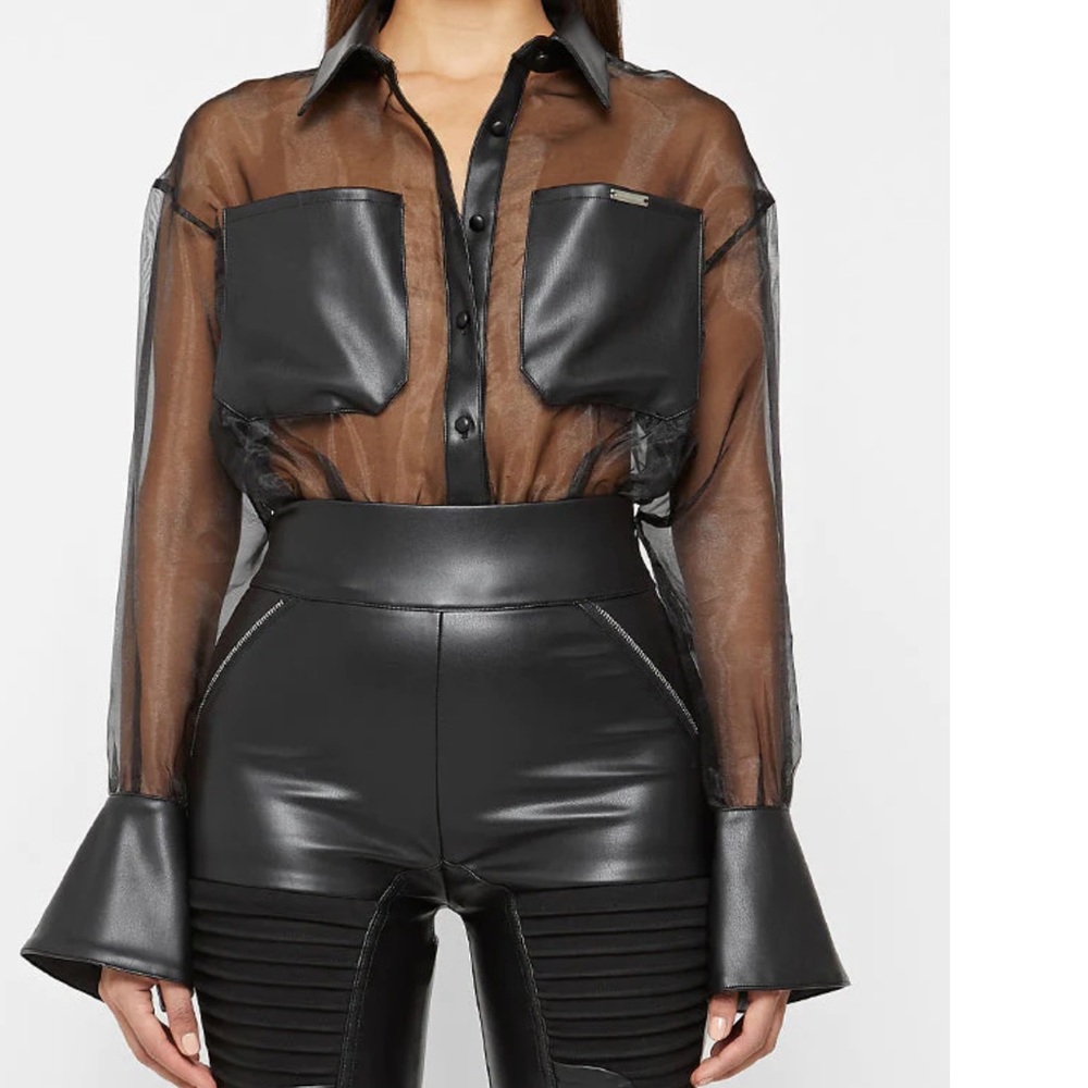 Organza Bodysuit - Black MANIERE DE VOIR